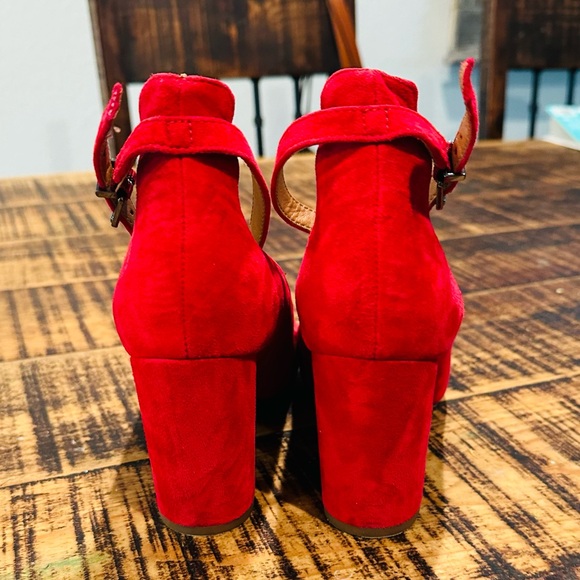 FRANCO SARTO ABBINGTON RED SUEDE MARY JANE HEELS PUMPS BLOCK HEEL SZ 8 - Picture 10 of 12